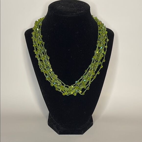 Colorful Crocheted Bright Green Beaded Necklace 17”- 3” extender - Picture 1 of 6
